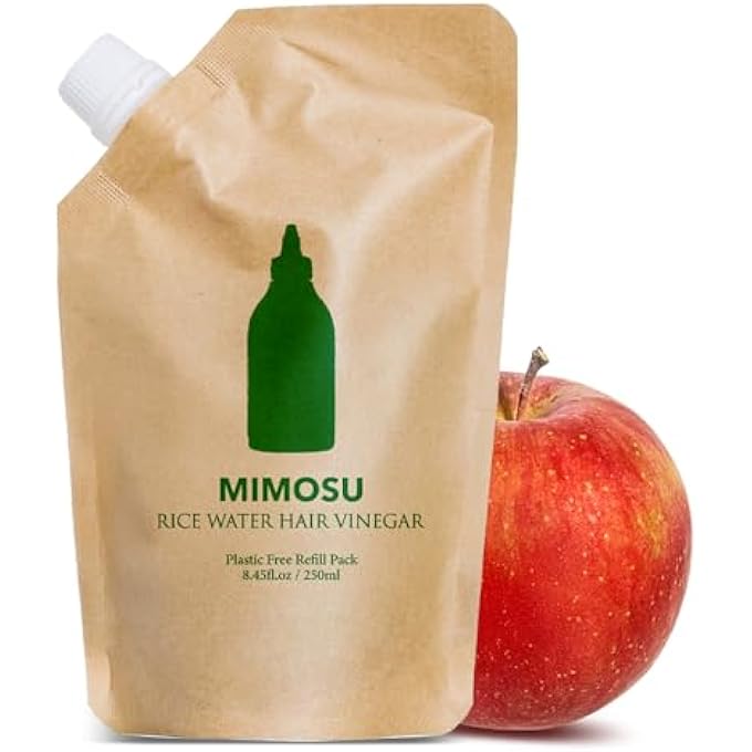 mimosu RICE WATER FOR HAIR GROWTH - APPLE CIDER VINEGAR HAIR RINSE WITH RICE WATER CLEANSING CONDITIONER, GENTLE SCALP CLEANSER FOR BUILD UP, GLYCOLIC ACID DANDRUFF TREATMENT, REFILL 8.45OZ - Image 1